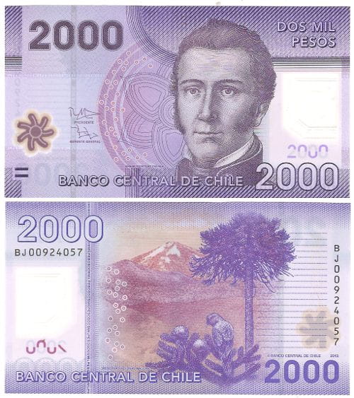 Chile 2000 Pesos 2012 r. Polimer UNC