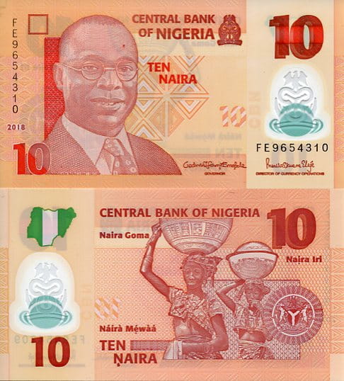 Nigeria 10 Naira 2021 r. Polimer UNC
