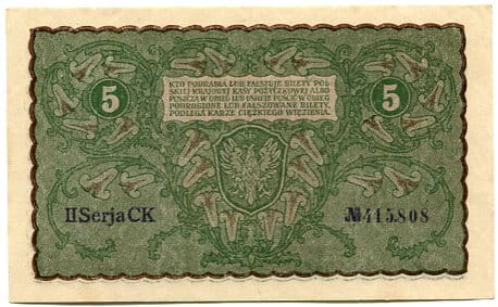 Banknot Polska 5 Marek  Polskich 1919 r. AE