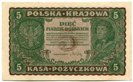 Banknot Polska 5 Marek  Polskich 1919 r. AE
