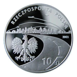 10 zł Ag 150-lecie narodzin przemysłu naftowego i gazowniczego 2003 r.