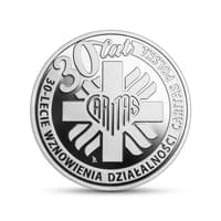 10 zł Ag 30-lecie wznowienia działalności Caritas Polska 2021 r.