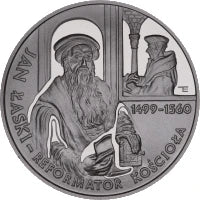 10 zł Ag 500. rocznica urodzin Jana Łaskiego 1999 r.