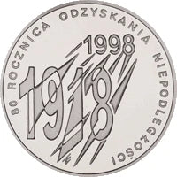 10 zł Ag 80. Rocznica Odzyskania Niepodległości 1998 r.