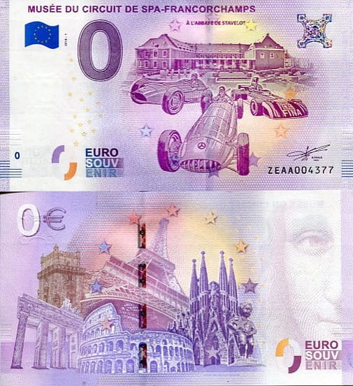 Banknot 0 Euro Belgia - Spa-Francorchamps Racetrack Museum