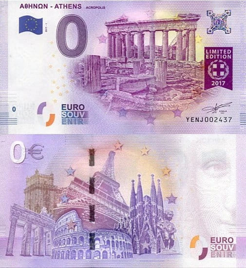 Banknot 0 Euro Grecja - Ateny Akropol
