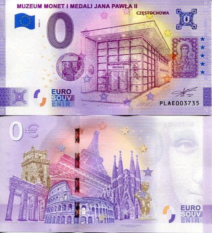 Banknot 0 Euro Polska - Muzeum Monet i Medali Jana Pawła II