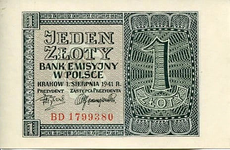 Banknot Polska 1 Złoty 1941 r. BD