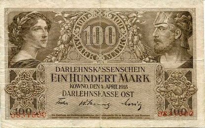 Banknot 100 Marek 1918 r. Kowno ( Okupacja Niemiecka )