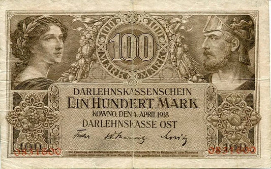 Banknot 100 Marek 1918 r. Kowno ( Okupacja Niemiecka )