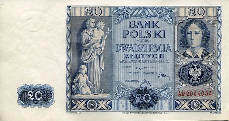 Banknot Polska 20 Złotych 1936 r. AM