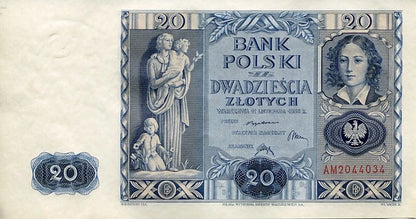 Banknot Polska 20 Złotych 1936 r. AM