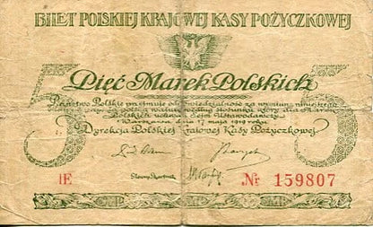 Banknot 5 Marek Polskich 1919 r. IE