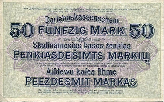 Banknot 50 Marek 1918 r. Kowno ( Okupacja Niemiecka )