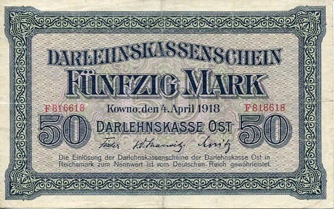 Banknot 50 Marek 1918 r. Kowno ( Okupacja Niemiecka )