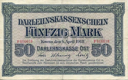 Banknot 50 Marek 1918 r. Kowno ( Okupacja Niemiecka )