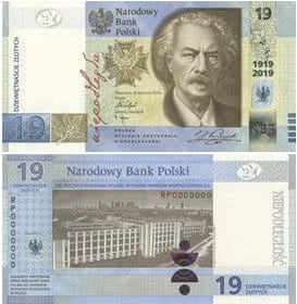 Banknot Kolekcjonerski 19 zł 100-lecie powstania Polskiej Wytwórni Papierów Wartościowych