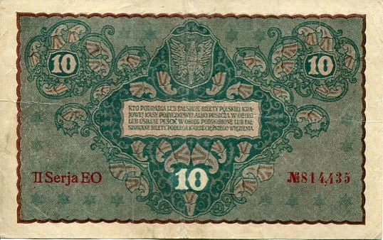 Banknot Polska 10 Marek Polskich 1919 r. EO