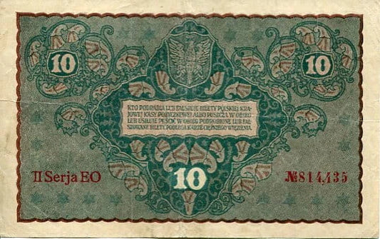 Banknot Polska 10 Marek Polskich 1919 r. EO
