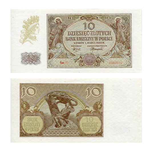 Banknot Polska 10 Złotych 1940 r. H