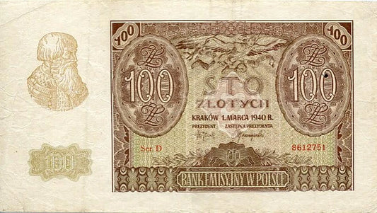 Banknot Polska 100 Złotych 1940 r. D