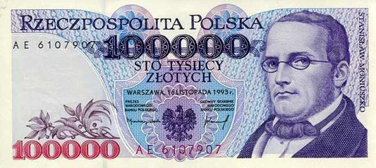 Banknot Polska 100000 zł z 1993 r. AE