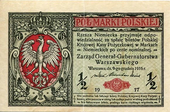 Banknot Polska 1/2 Marki Polskiej 1916 r. B