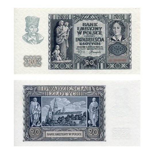 Banknot Polska 20 Złotych 1940 r. H