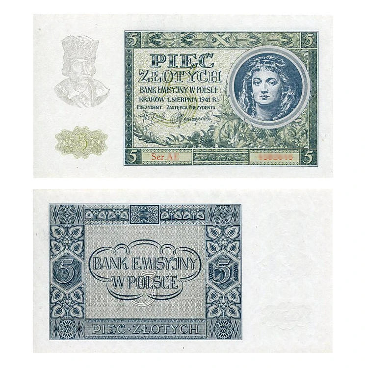 Banknot Polska 5 Złotych 1941 r. AE