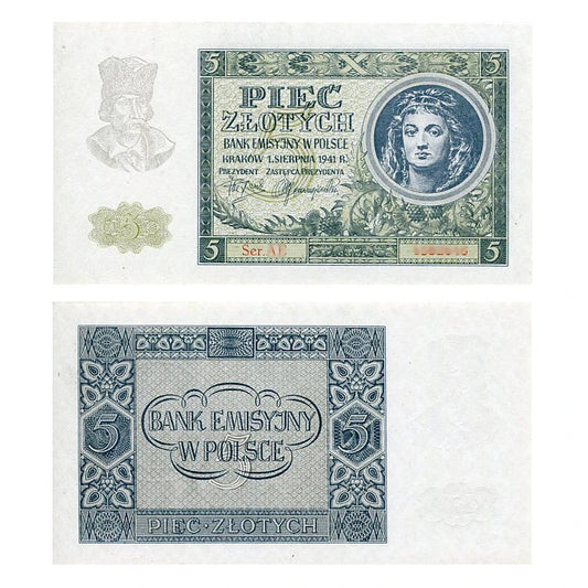 Banknot Polska 5 Złotych 1941 r. AE