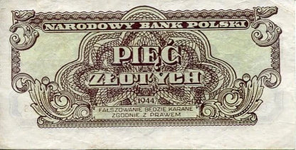 Banknot Polska 5 Złotych 1944 r. CM