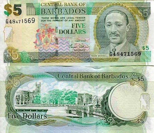 Barbados 5 Dollars 2007 r. UNC