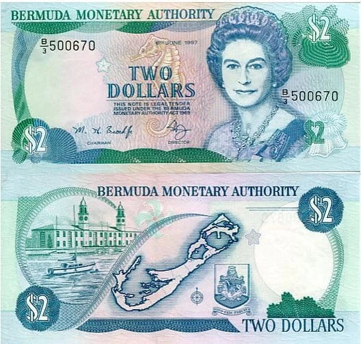 Bermudy 2 Dollars 1997 r. UNC