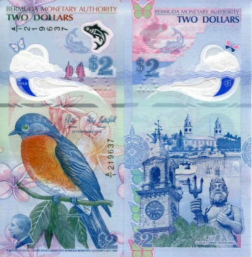 Bermudy 2 Dollars 2024 r. UNC Polimer