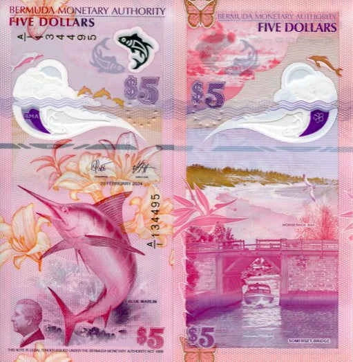 Bermudy 5 Dollars 2024 r. UNC Polimer