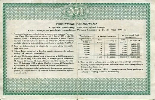 Bon oszczędnościowy 250 zł 1971 r.
