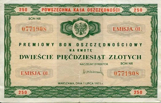 Bon oszczędnościowy 250 zł 1971 r.