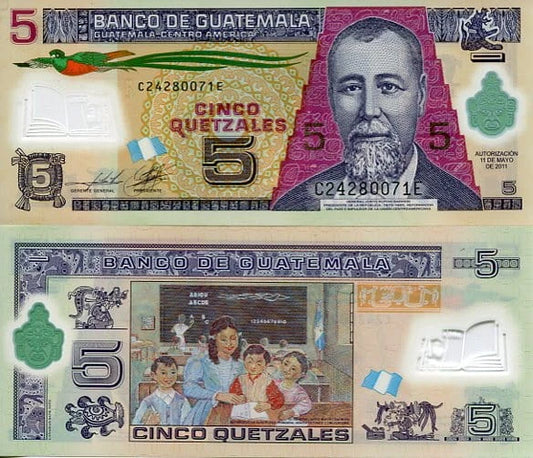 Gwatemala 5 Quetzal 2011 r. Polimer UNC
