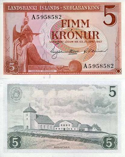 Islandia 5 Kronur 1957 r. UNC