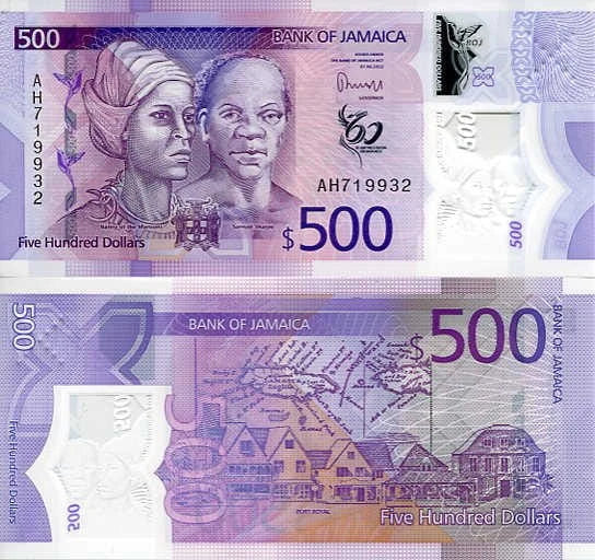 Jamajka 500 Dolarów 2022 r. Polimer UNC