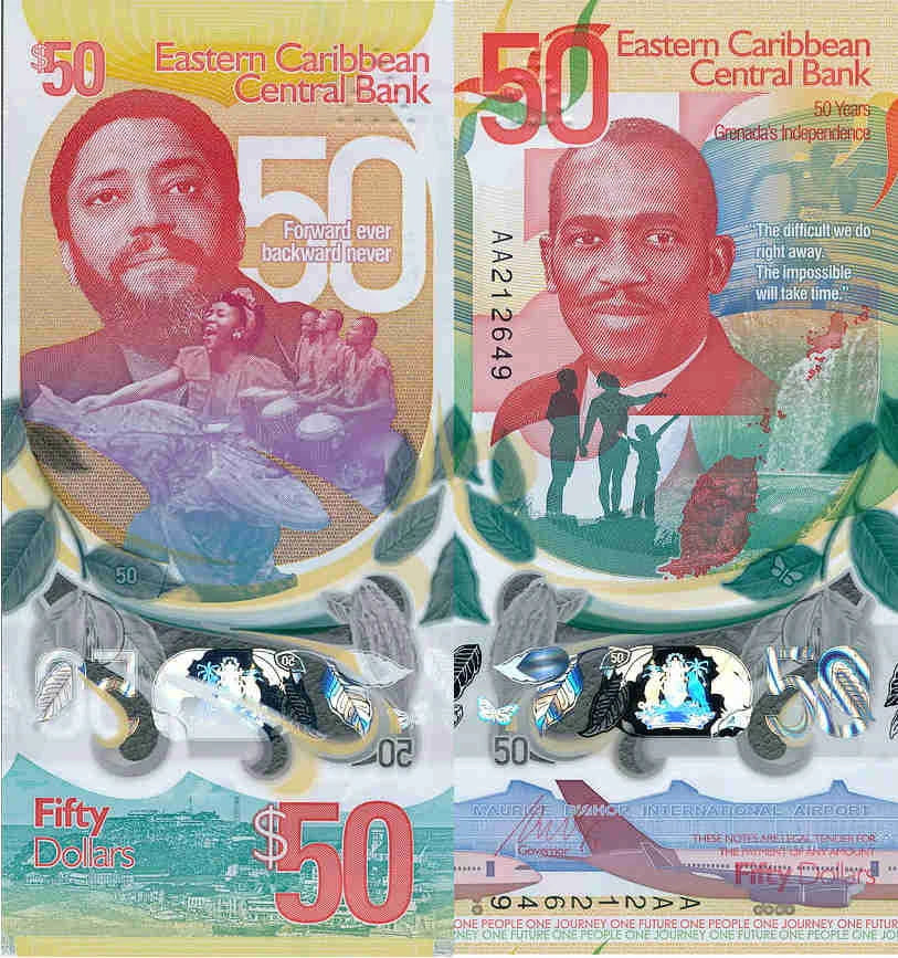 Karaiby Wschodnie 50 Dolarów 2024 r. Polimer UNC