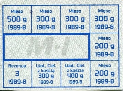 Kartka na mięso M-I PRL 1989 r.