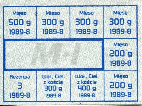 Kartka na mięso M-I PRL 1989 r.