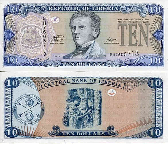 Liberia 10 Dollars 2011 r. UNC