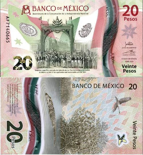Meksyk 20 Pesos 2021 r. Polimer UNC