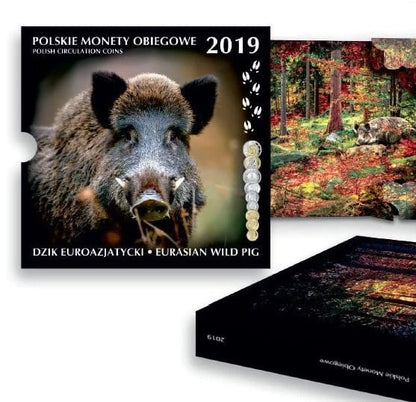 Menniczy zestaw monet obiegowych w etui 2019 r. Dzik