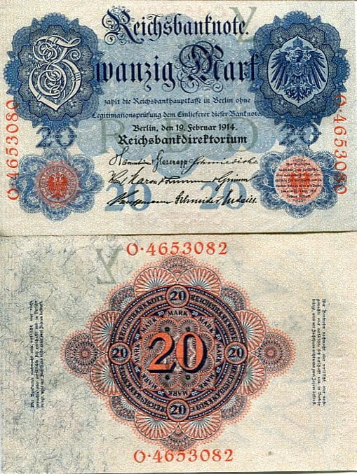 Niemcy 20 Mark 1914 r. UNC