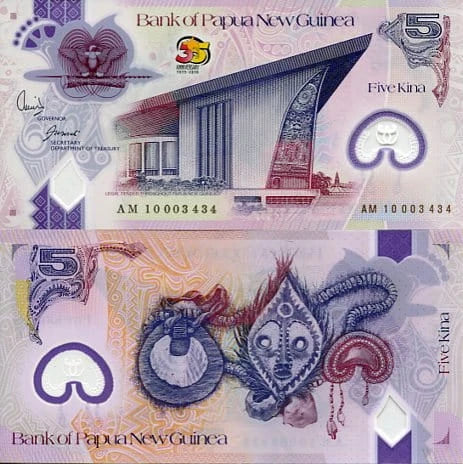 Papua Nowa Gwinea 5 Kina 2010 r. Polimer UNC
