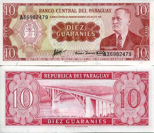 Paragwaj 10 Guaranies 1952 r. UNC