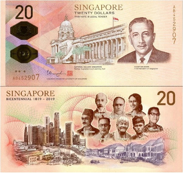 Singapur 20 Dolarów 2019 r. Polimer UNC
